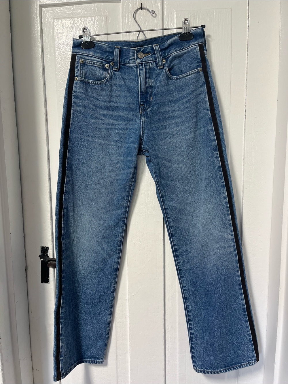 J Crew Petite Mid Rise Relaxed Straight Denim Jean with suede stripe size 24 - Picture 3 of 12